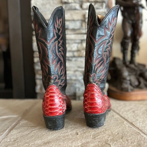 Vintage Red and Black Acme Snakeskin Cowboy Boots - Picture 4 of 8